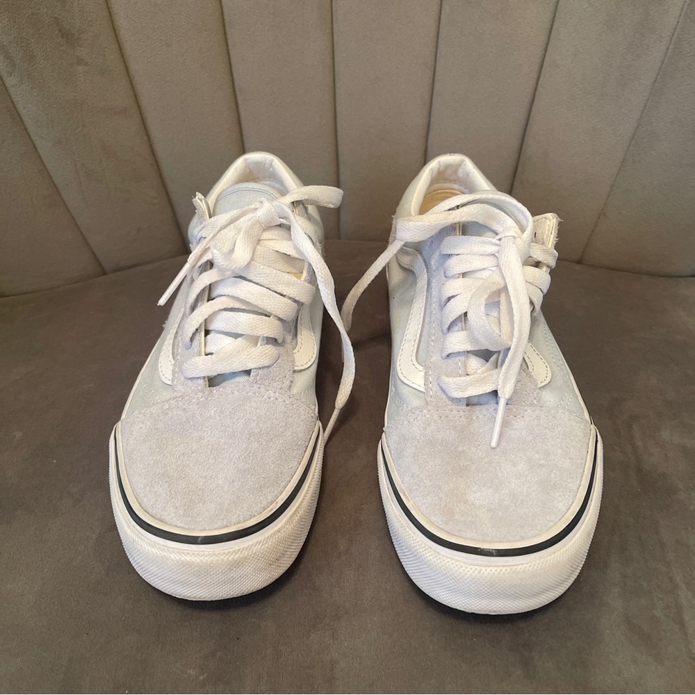 Vans Old Skool Womens Size 6.5 Leather Skate Shoes Sneakers Light Blue Low Top